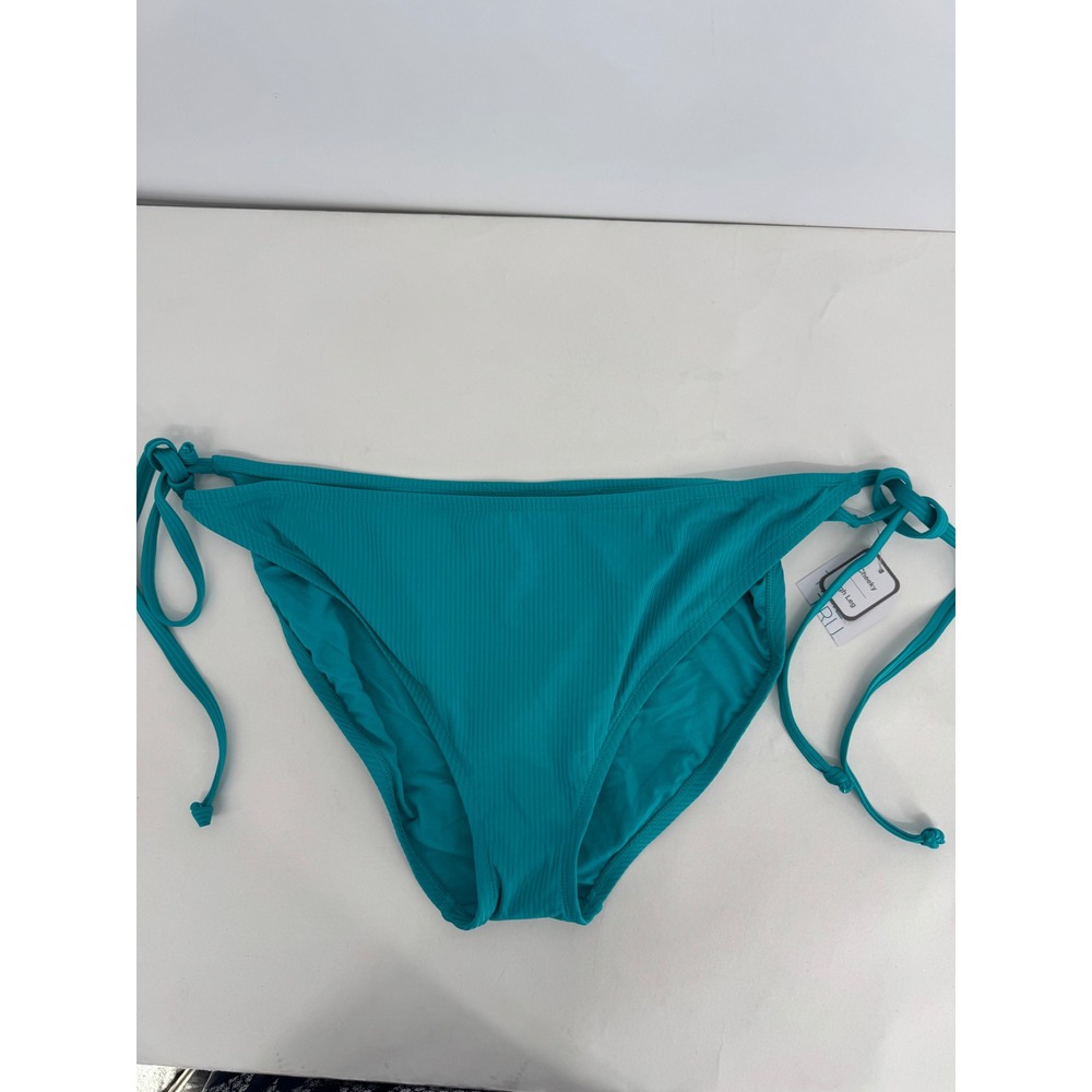 Time and Tru Teal Ribbed Side Tie Bikini Bottom Cheeky High Leg Plus Size 2X NEW